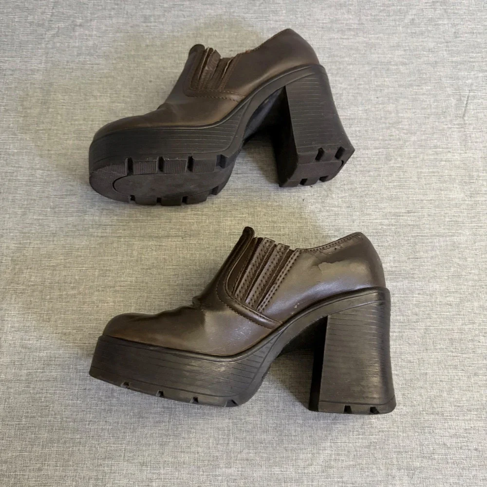 Lower East‎ Side Platform Loafers Womens 5.5 Brown Y2K Chunky Grunge Lug Sole